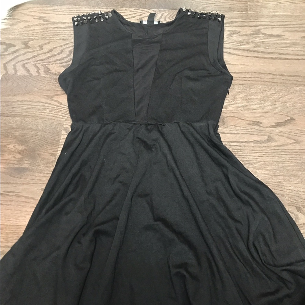 black dress NEVER WORN black mesh V neck and back