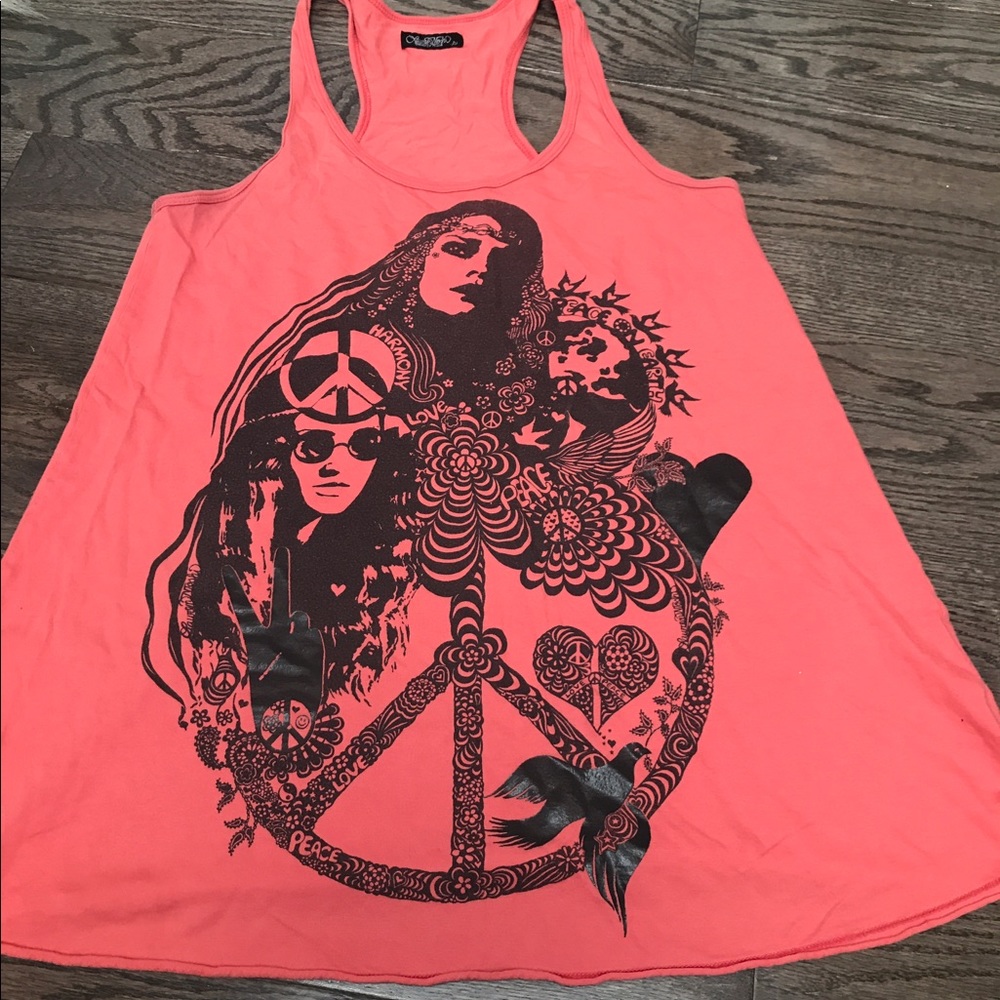 burn orange peace love and hippie tank