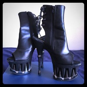 6" black Pleaser ankle boots with peep toe