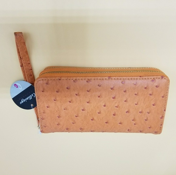 Orange ostrich style clutch wristlet wallet - Picture 1 of 1