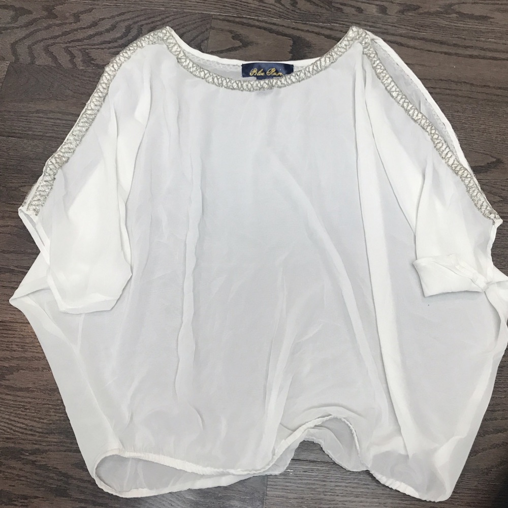 white blouse with silver beading NEVER WORN
