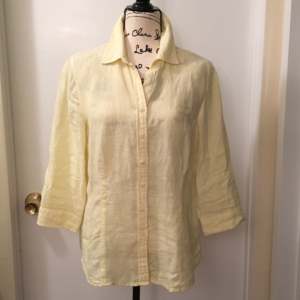 Pale yellow Coldwater Creek Linen Top