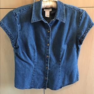 Ann Taylor Denim Short Sleeve Shirt/Blouse-Sz 8