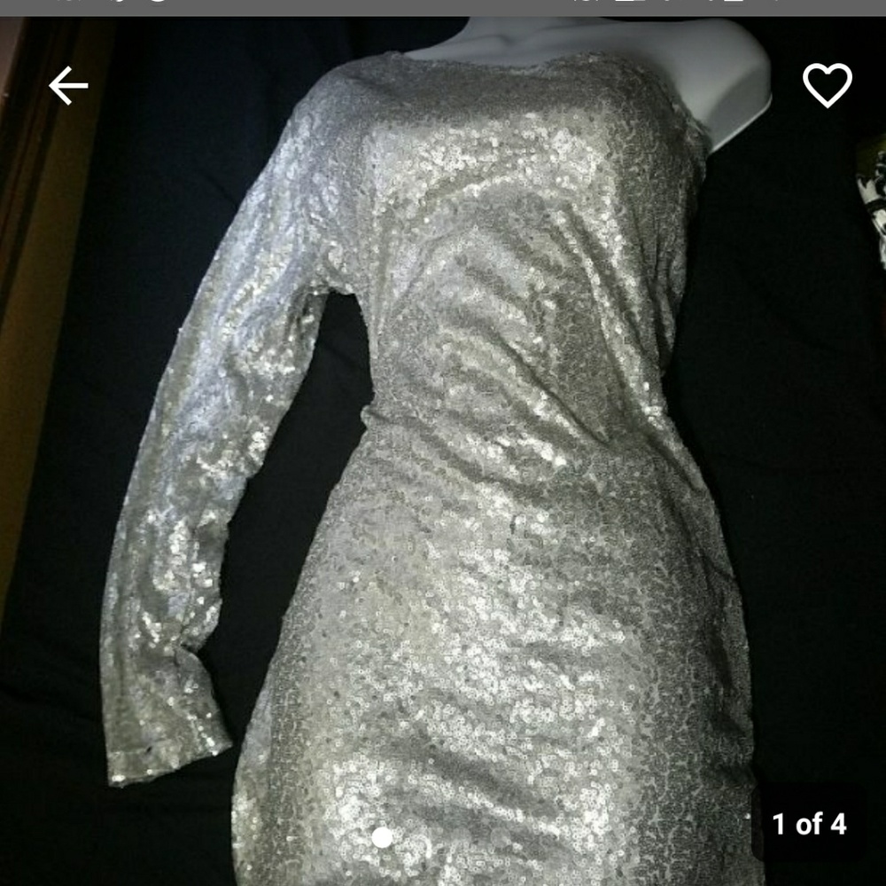 One sleeve bodycon dress silver sequins Sz 8