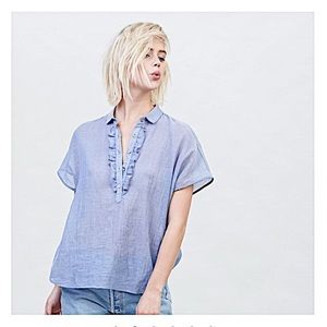 Kimono-Sleeved Blue Ruffle Top