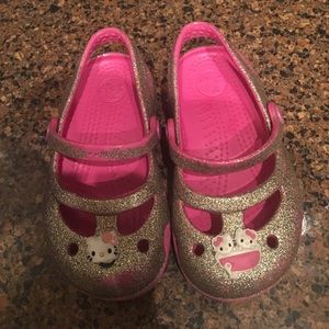 Crocs Pink and Silver Sparkly Crocs w/Hello Kitty