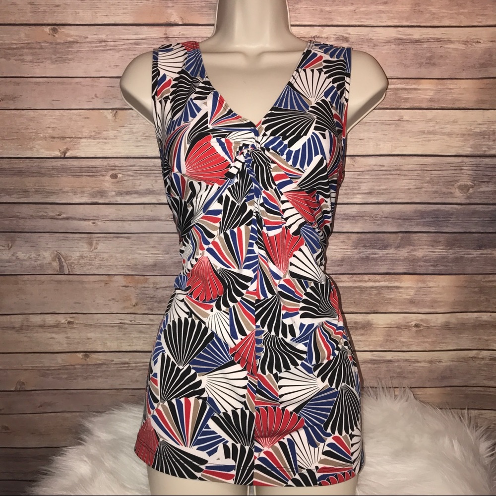 Van Heusen Printed Red, Blue Knotted Blouse