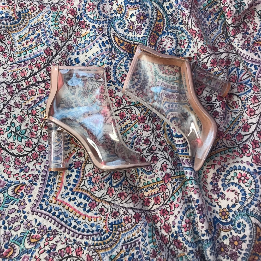 SOLD Clear open-toe booties w lucite heel