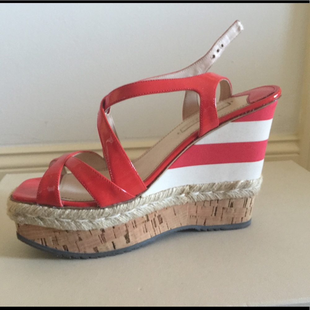 PRADA summer red stripe wedge rope detail shoe