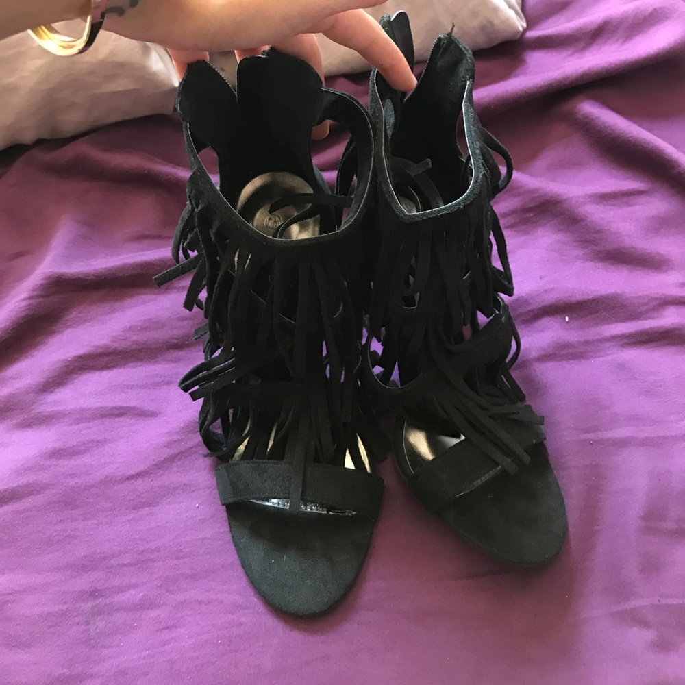 Black fringe Heels