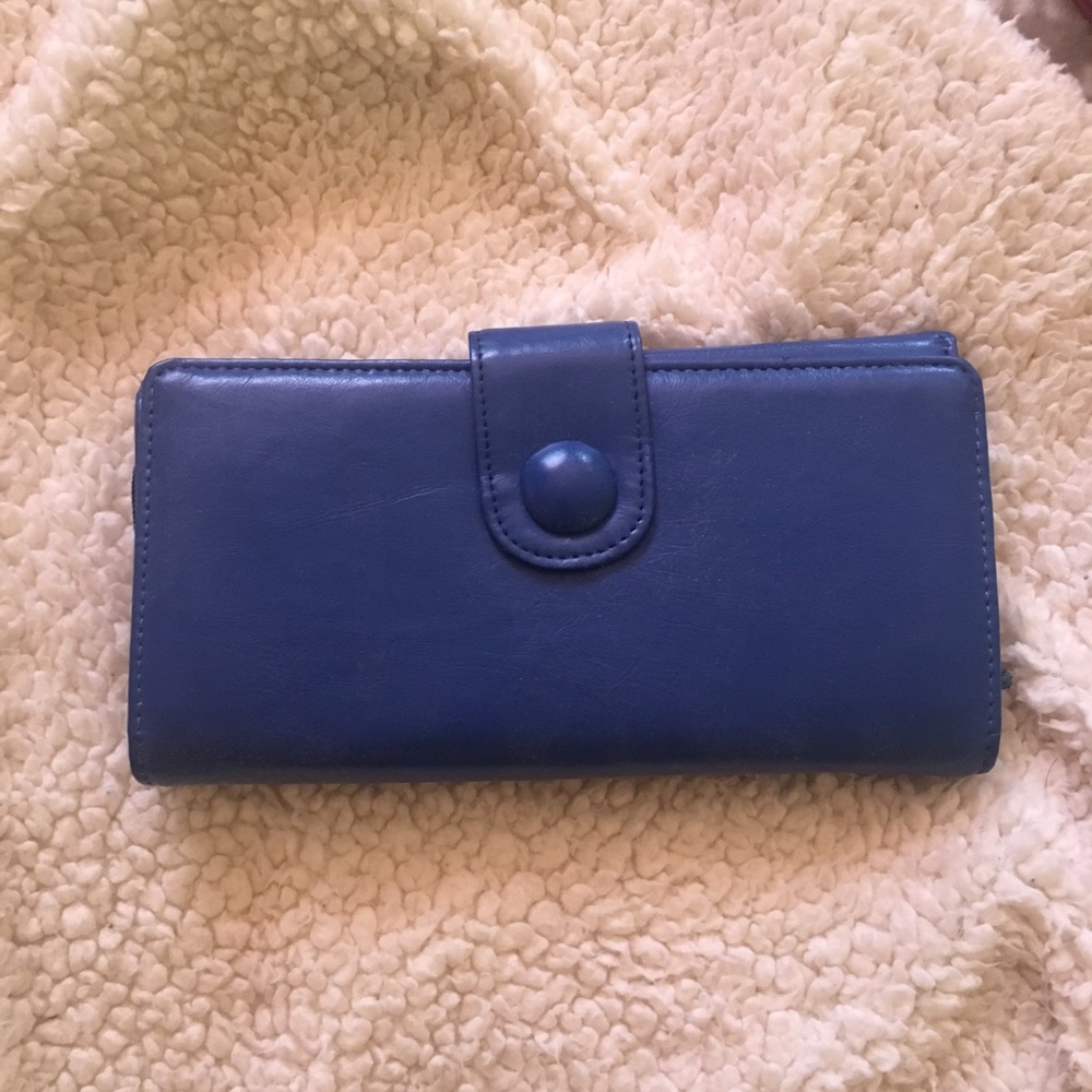 Blue large long faux leather wallet
