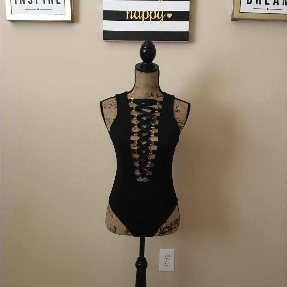 Black lace up bodysuit