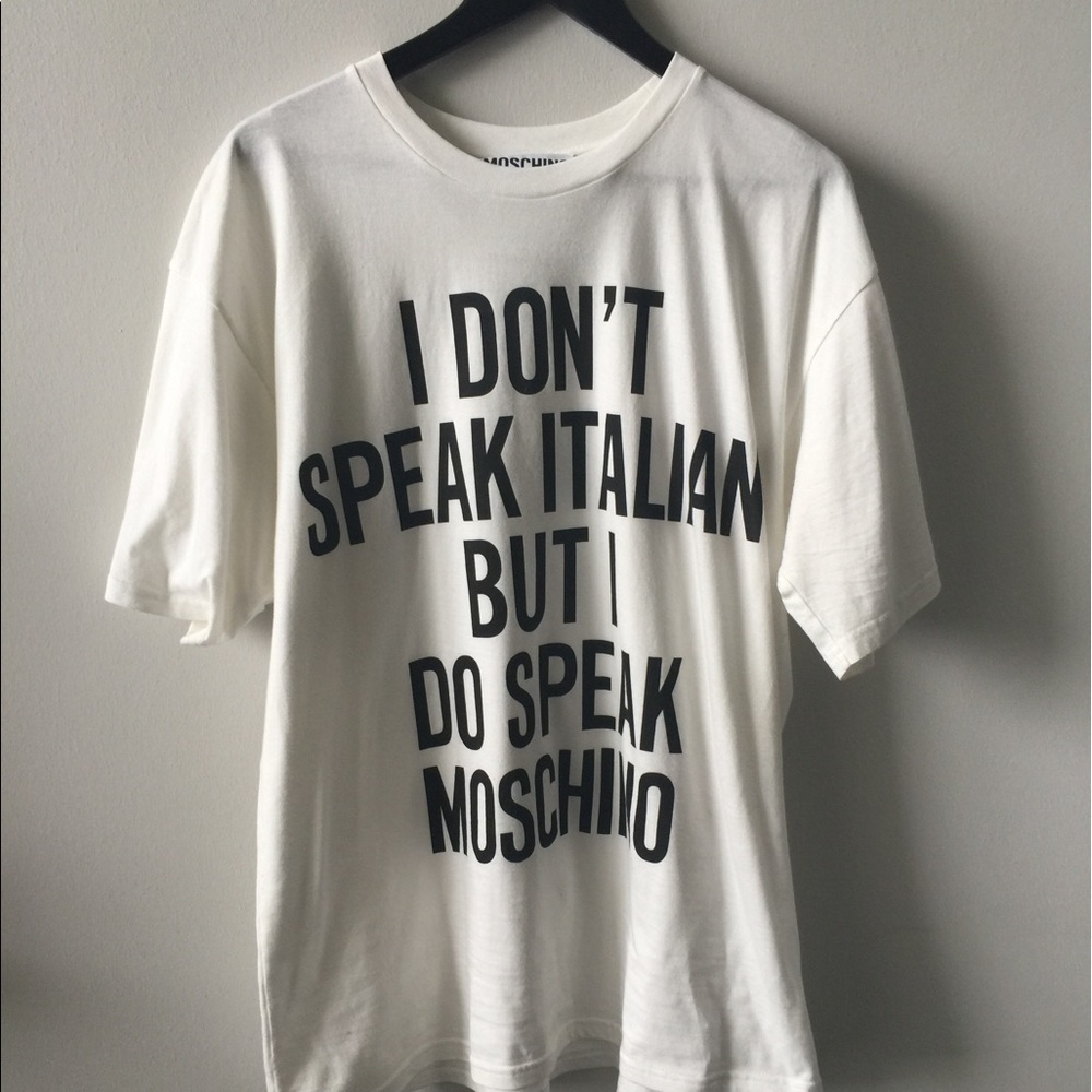 Moschino Couture I don't speak Italian tshirt top