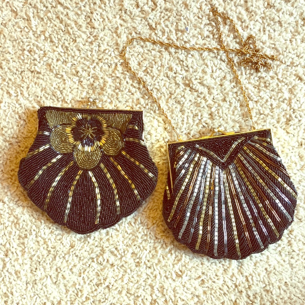 Two Vintage Shell Beaded Clutches
