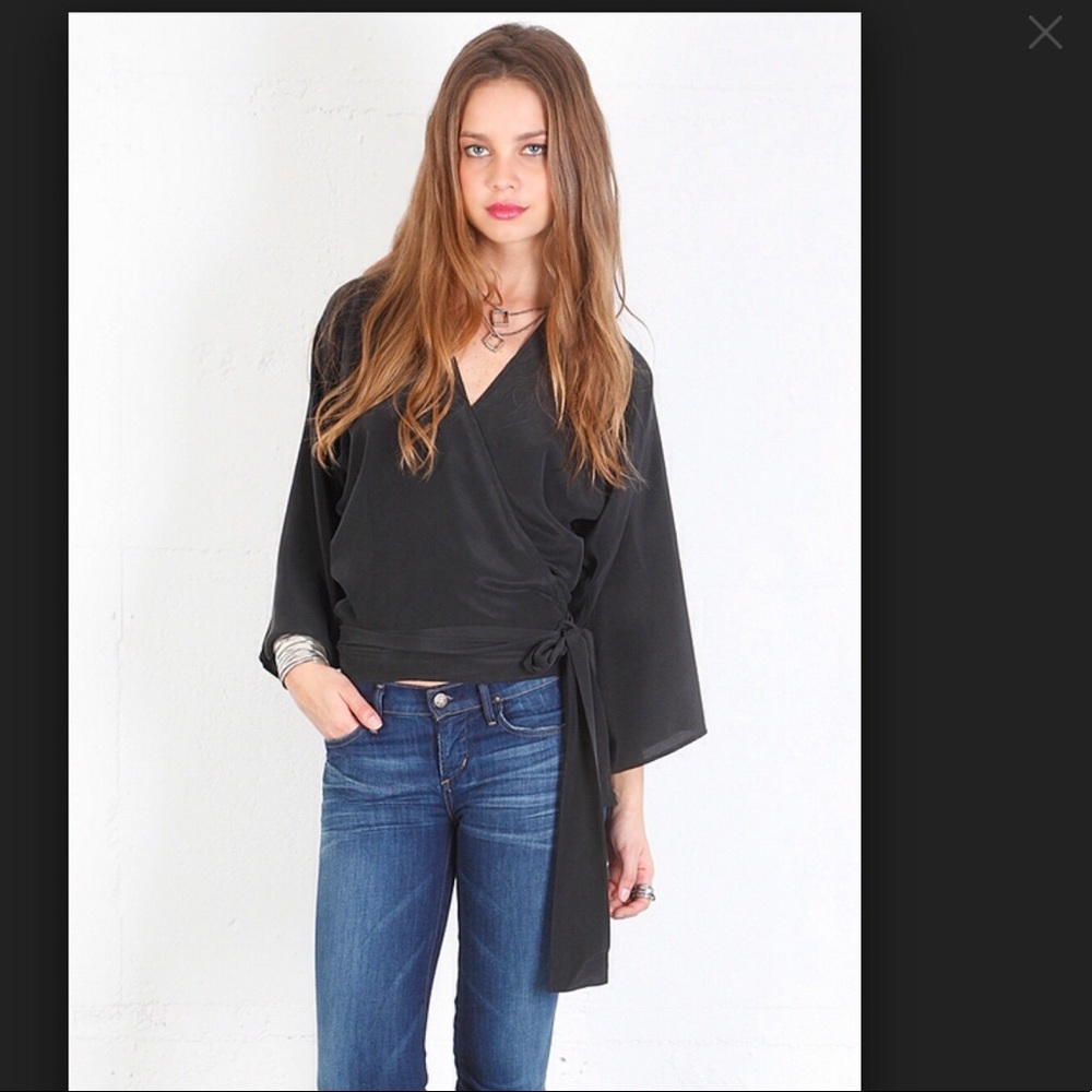 New Alexis Black Silk Crossover Top