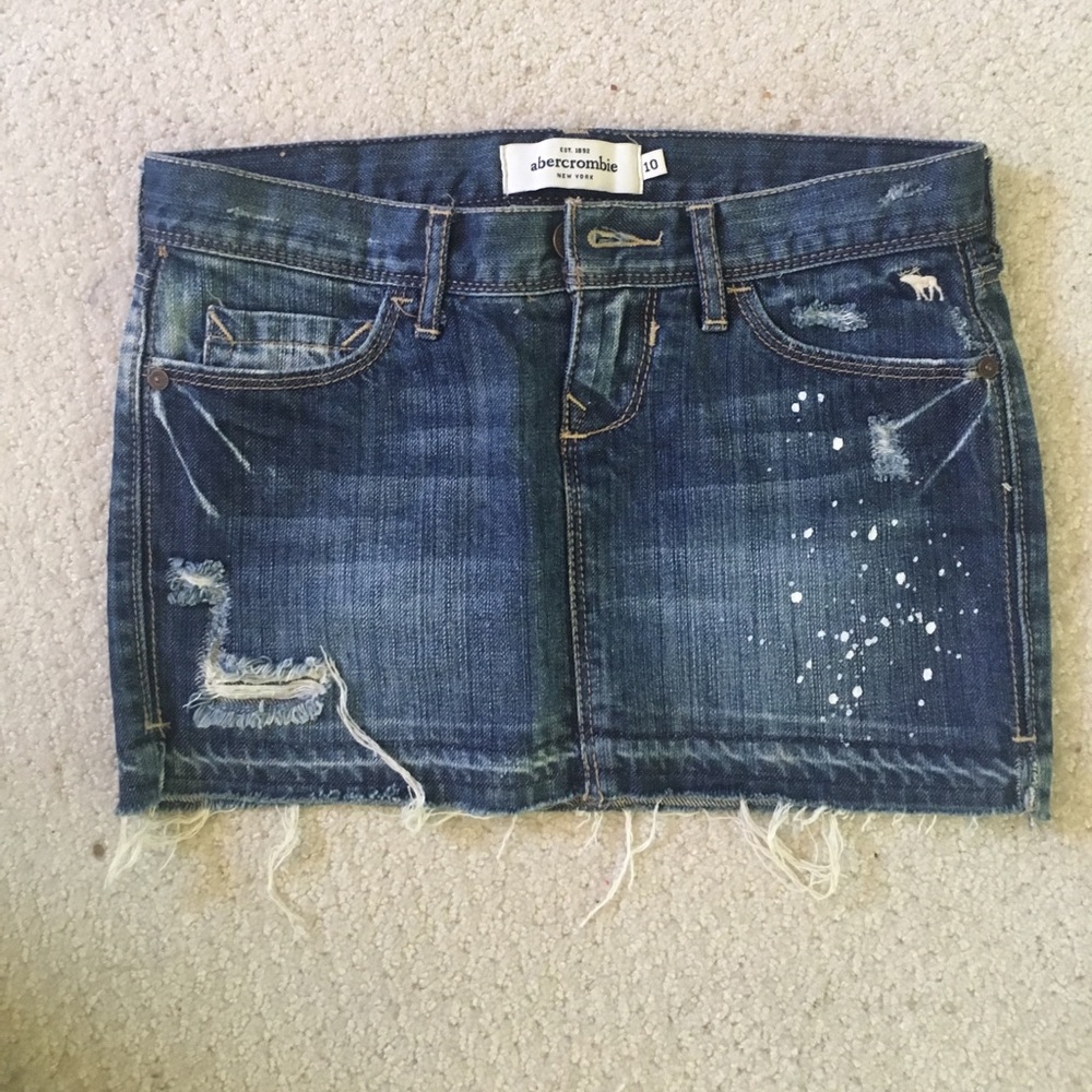 Abercrombie distressed dark blue denim skirt