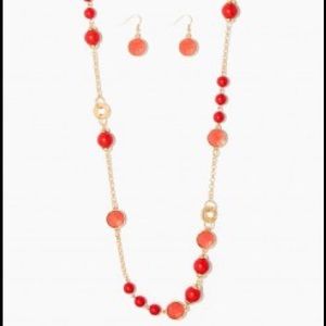 NEW Red and coral necklace & earring set