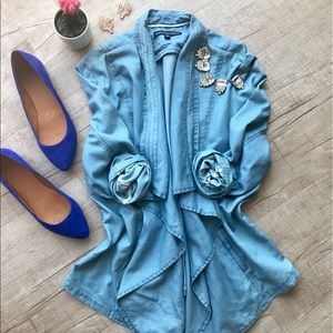 Saks Fifth Avenue Draped Chambray Open Jacket