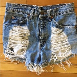 LF Stores High Waisted Ripped Levi Jean Shorts