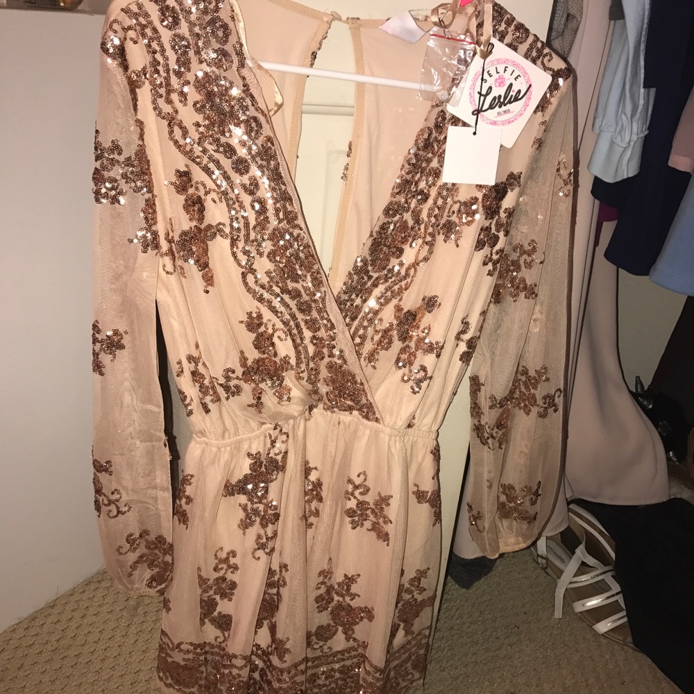 Sequined rose gold romper