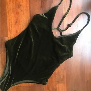 Velvet dark green one piece swimsuit