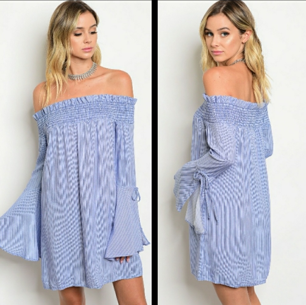 3PACK BLUE WHITE BELL SLEEVE DRESS