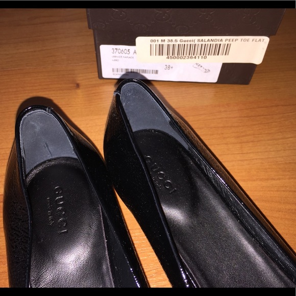 New Gucci Patent Leather Peep Toe GG flats - Picture 4 of 8