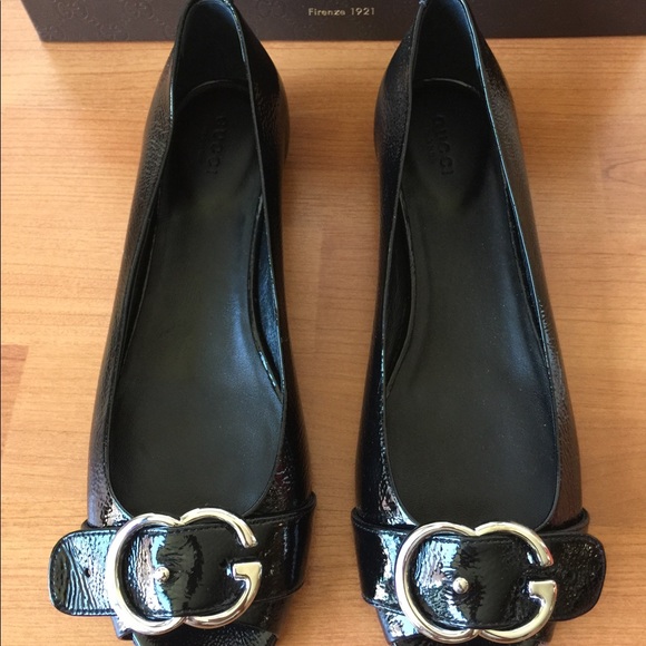New Gucci Patent Leather Peep Toe GG flats - Picture 8 of 8