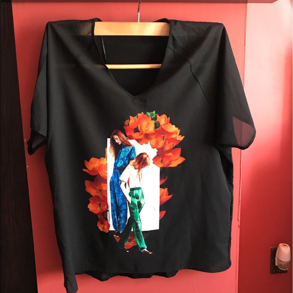 ZARA Graphic semi sheer tee