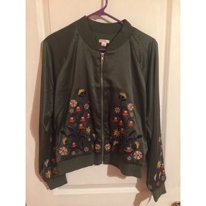 Floral green bomber jacket