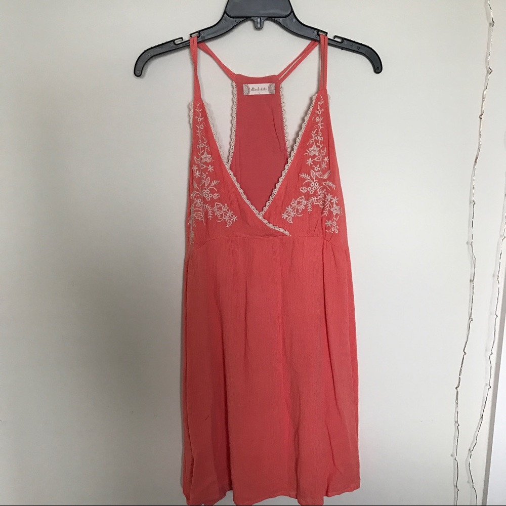 Embroidered Coral Dress
