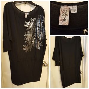Black and silver feather dress