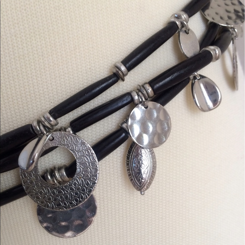 Black Heishe Bead & Silver Charm Belt