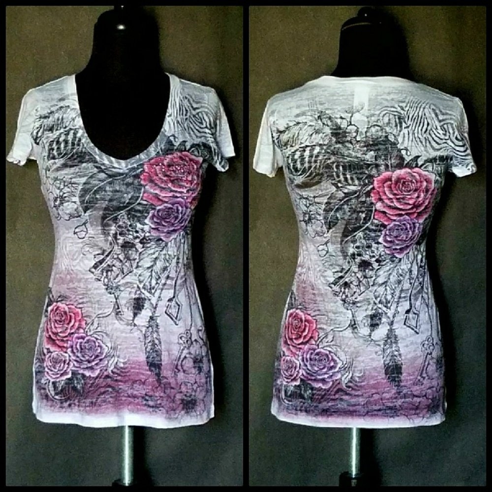 ✨HP✨ Cap Sleeve Multi-color T-shirt - Picture 2 of 6