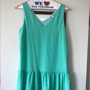 Drop waist swingy silk aqua V neck frock