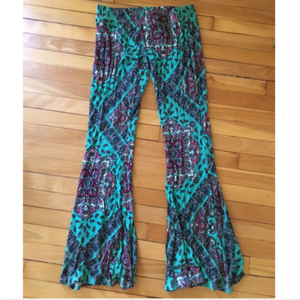 LF green and red paisley bell bottomed pants
