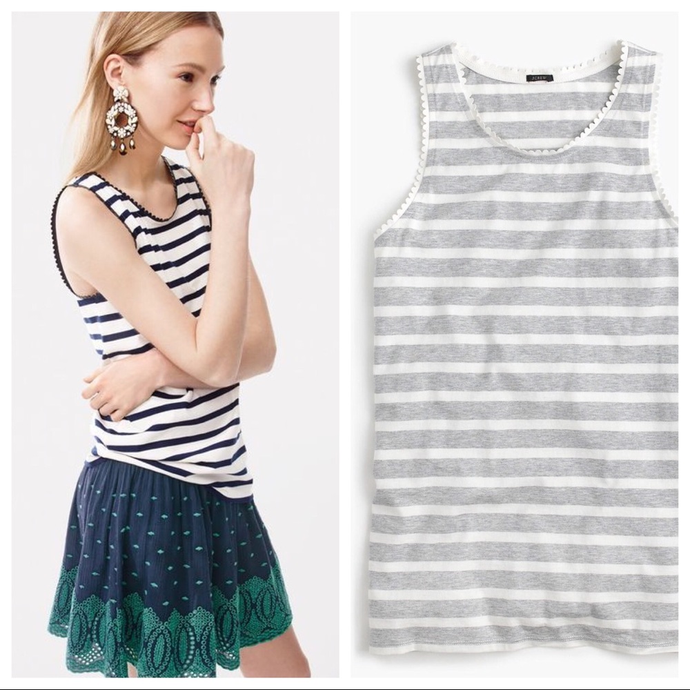 J. Crew // faux-leather scallop trim stripe tank