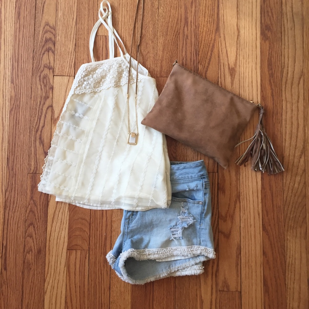 Cream colored Lacey cross cross tank