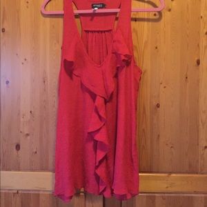 Red Textured cotton t-back ruffled tank