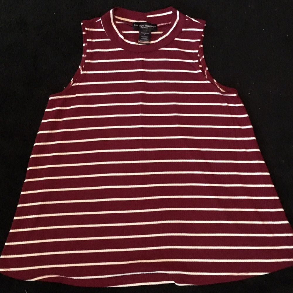 Red and white high neck tank