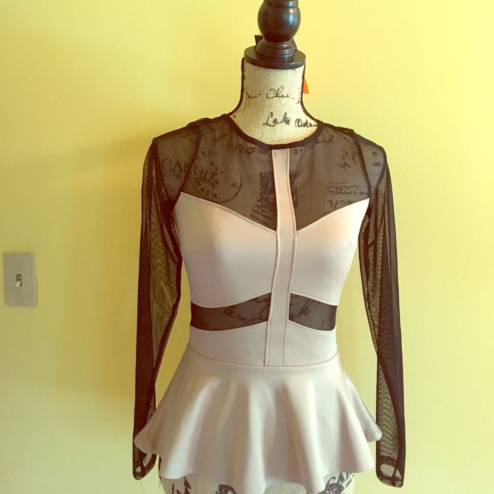 Taupe and Blk Peplum Top