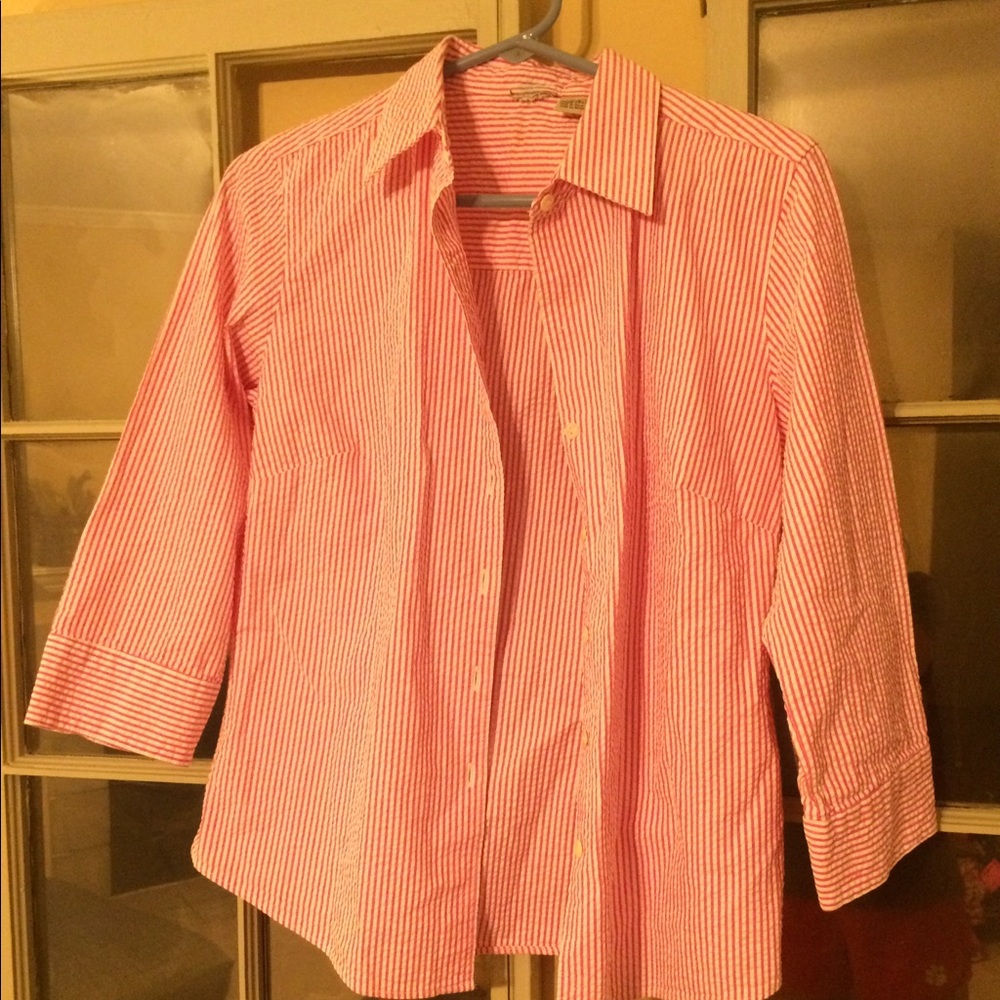 Pink and White Seersucker Top
