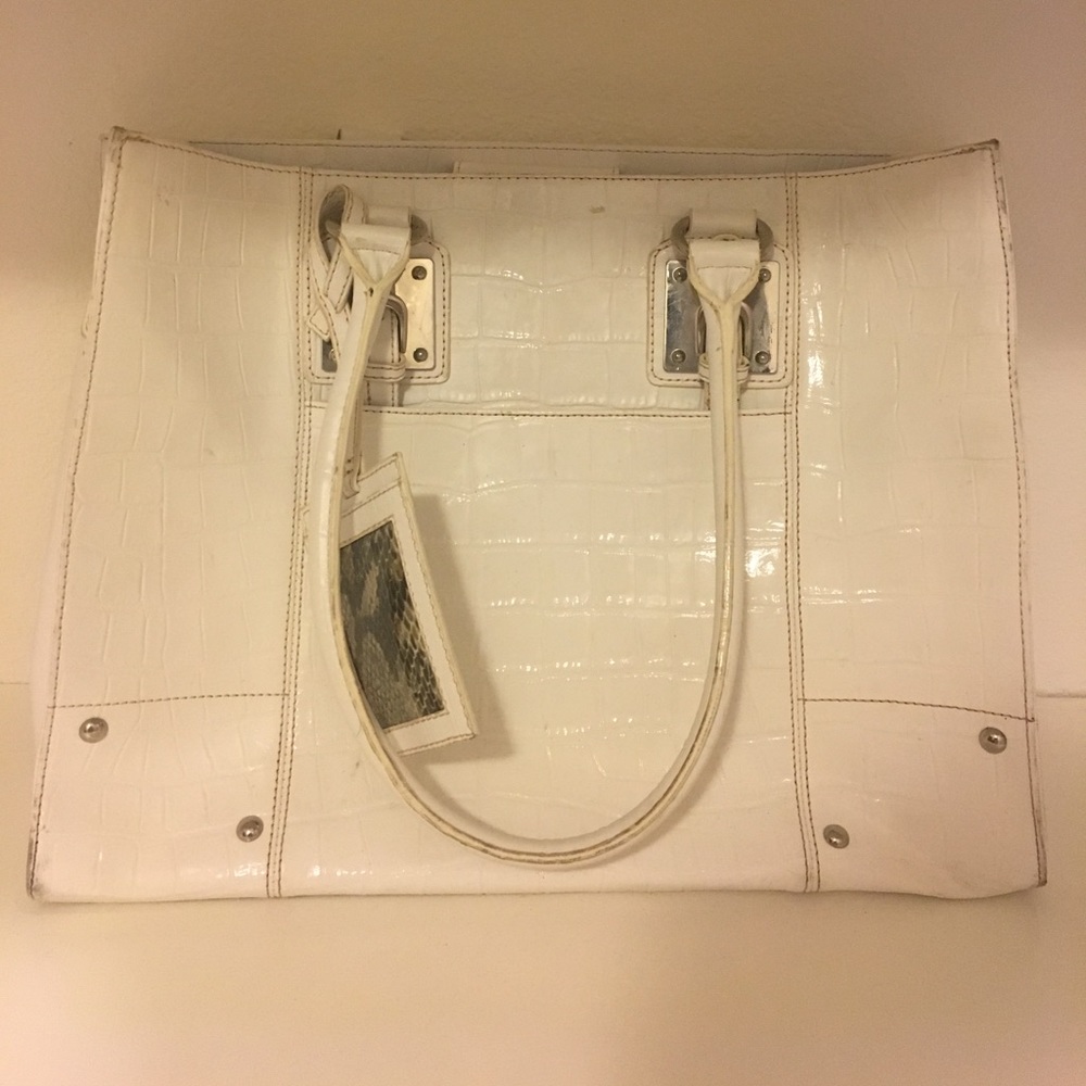 White leather laptop bag