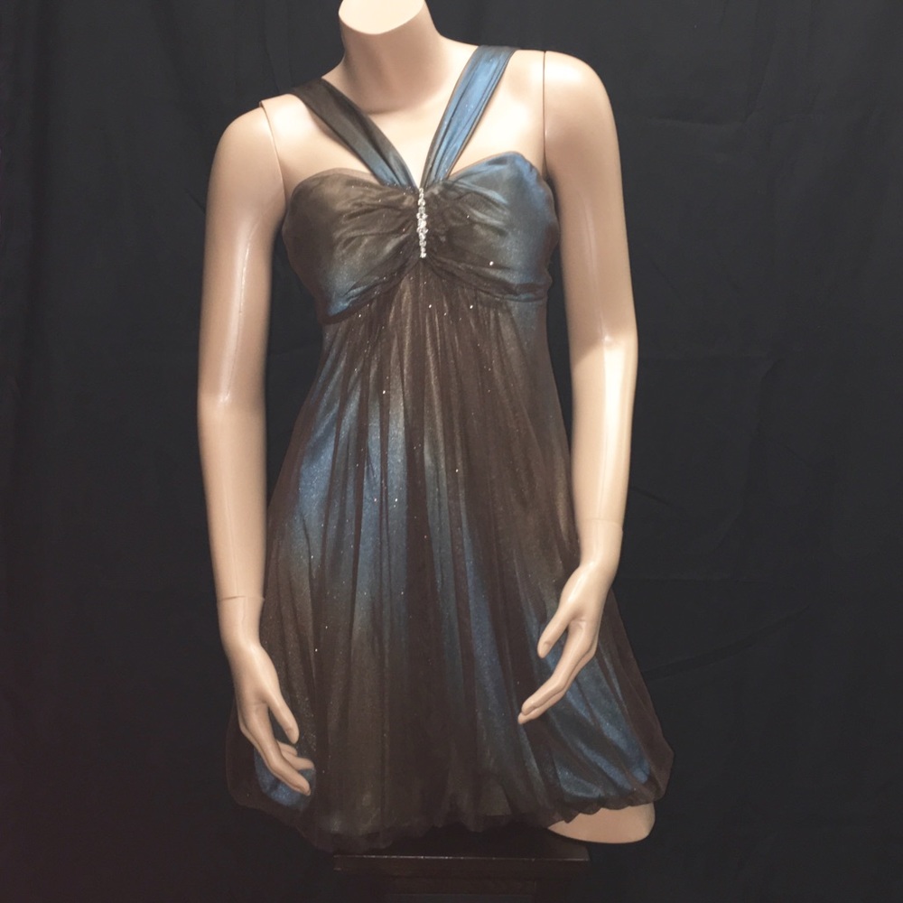 🎁 WINDSOR Knee-length brown/teal sheer Dress