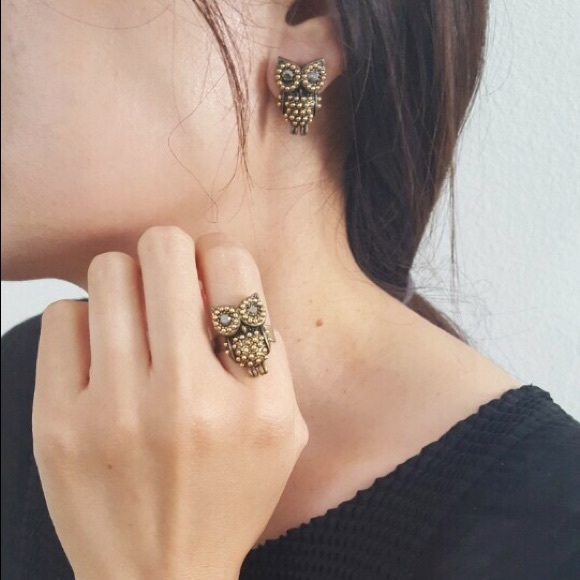 Jewelry - One of a Kind! Owl Earrings & Ring Set.