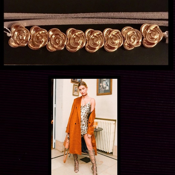 ROSE LEATHER CHOKER Grey SUEDE Roses Wrap Around - Picture 2 of 6