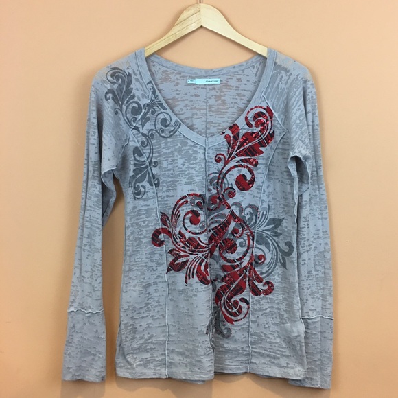 Maurices Tops - Maurices Gray Red Sequin V Neck Top