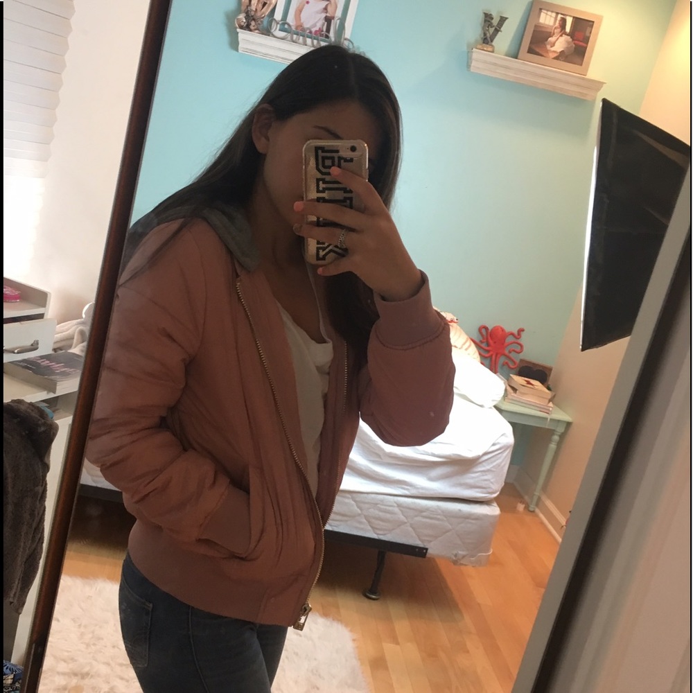 F21 BRAND NEW CUTE PINK JACKET W GREY HOOD