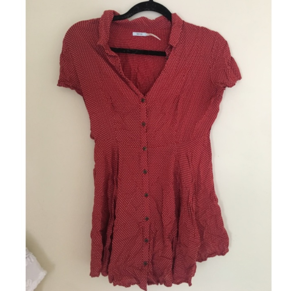Collared Vintage red polkadot dress UO