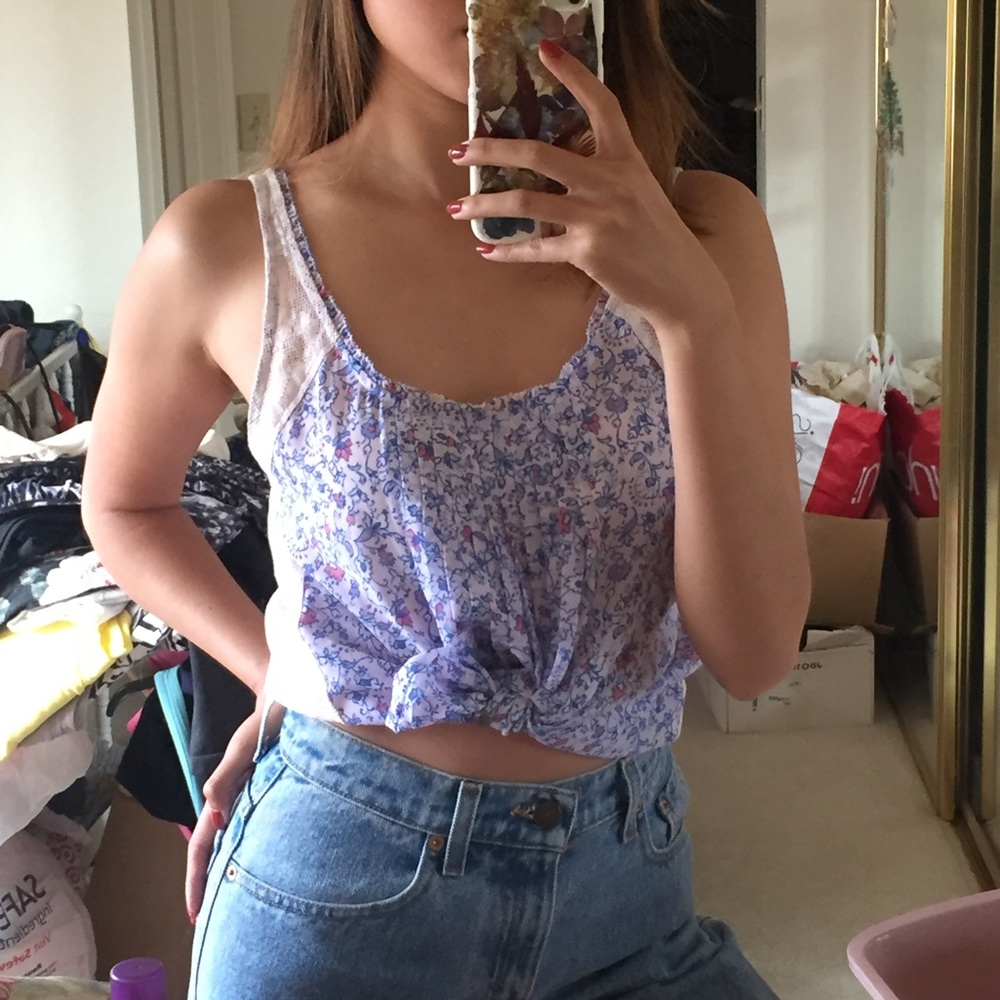 NWOT A&F pleated floral lace back tank
